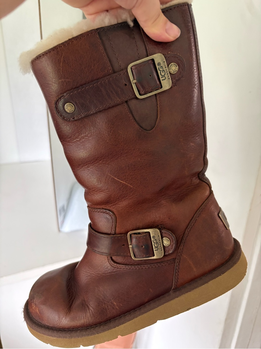 Ugg Australia Vintage Winter Boots Leather Brown Warm Sheep wool women’s 6
